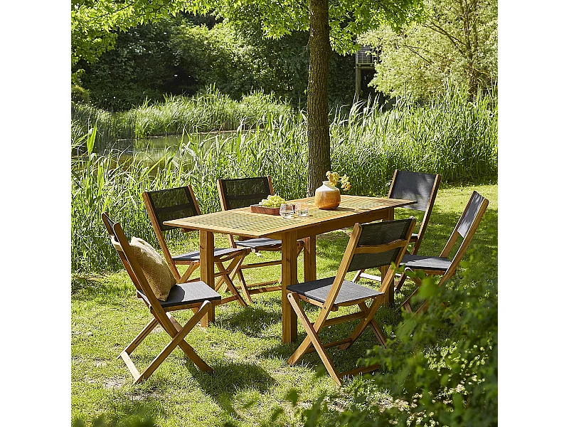 Salón de jardín extensible de madera de acacia maciza  para 6/8 pers.