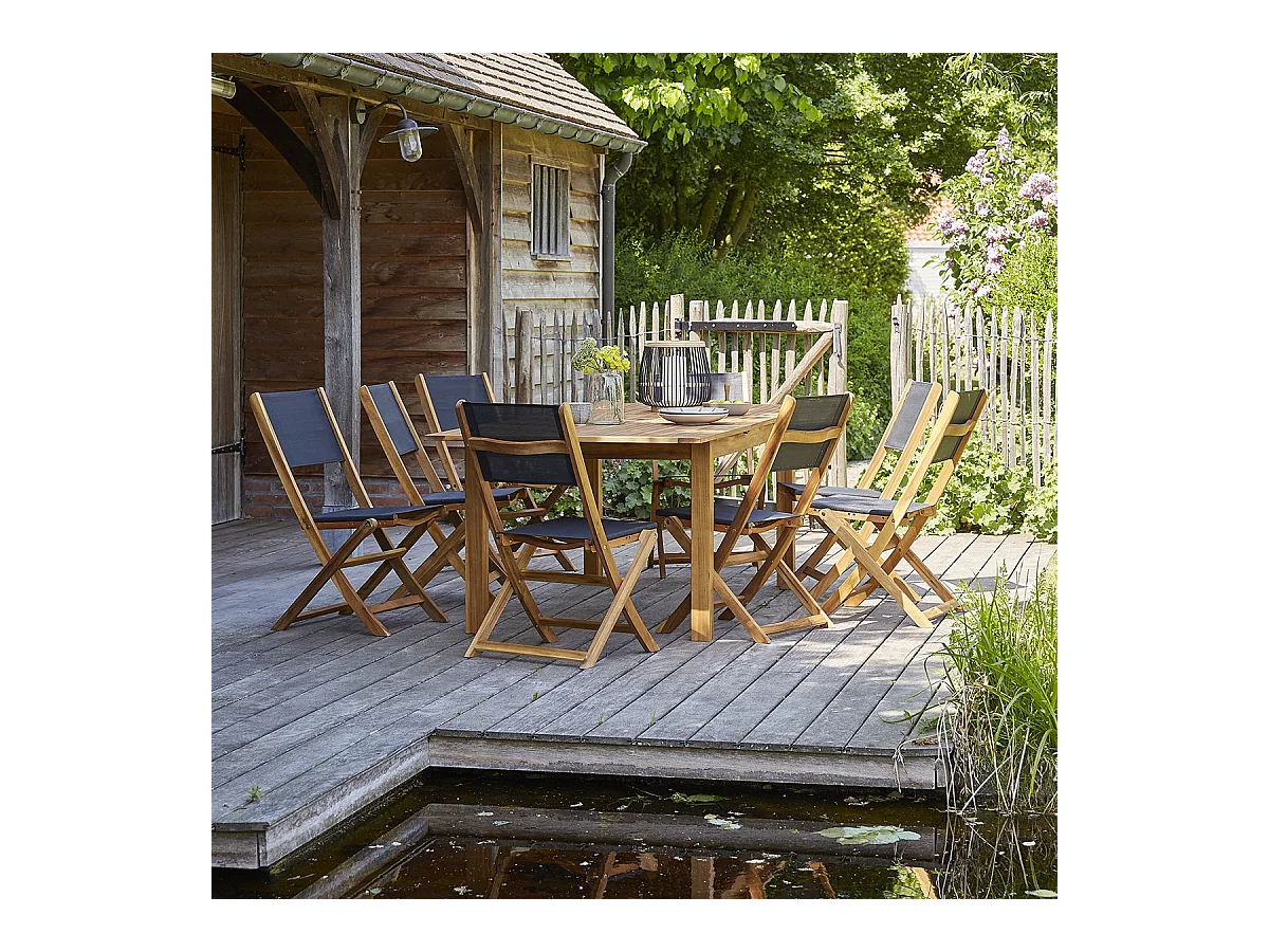 Salon de jardin en acacia massif extensible 8/10 places