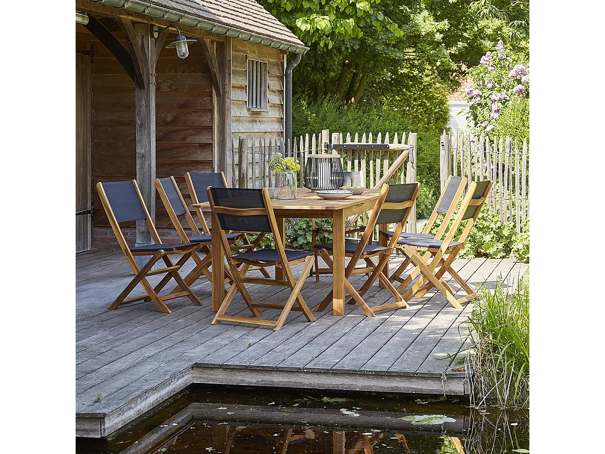 Salon de jardin en acacia massif extensible 8/10 places