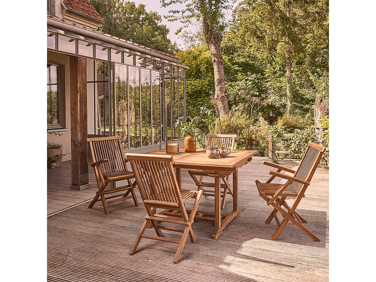 Set da esterno con tavolo allungabile in teak oliato per 6/8 persone