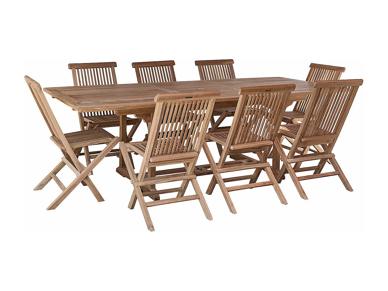 Set da esterno con tavolo allungabile in teak per 8/10 persone