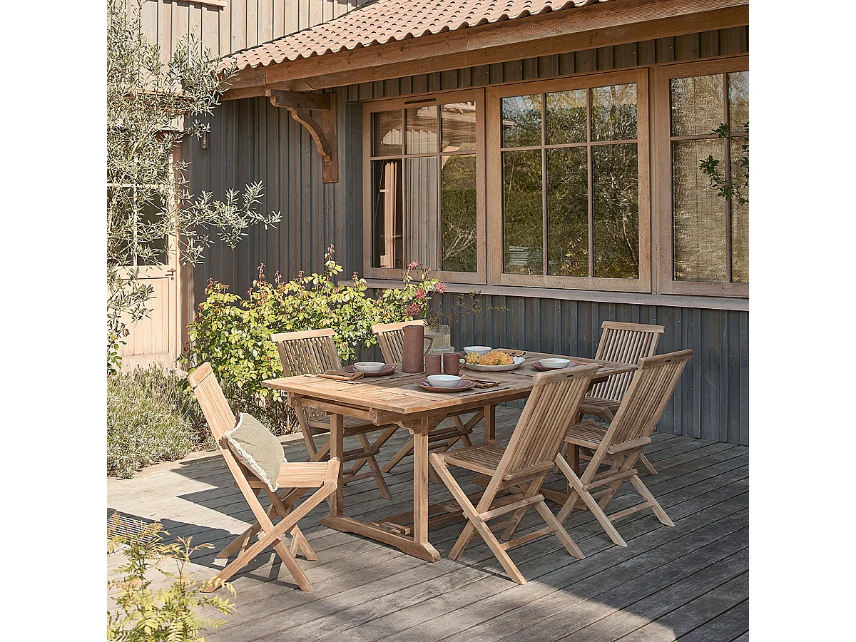 Set da esterno con tavolo allungabile in teak per 8/10 persone