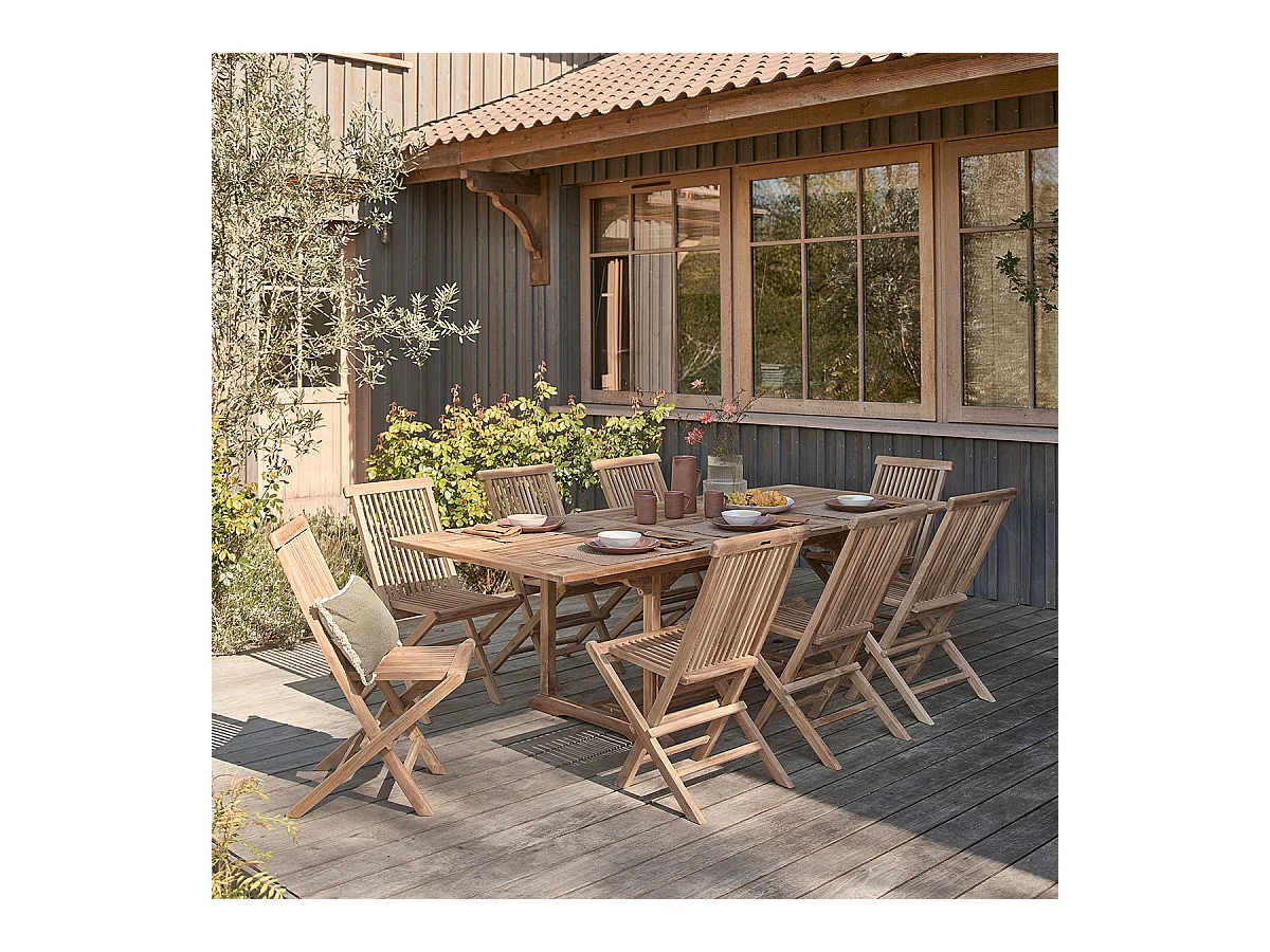 Salon de jardin en teck massif extensible 8/10 places