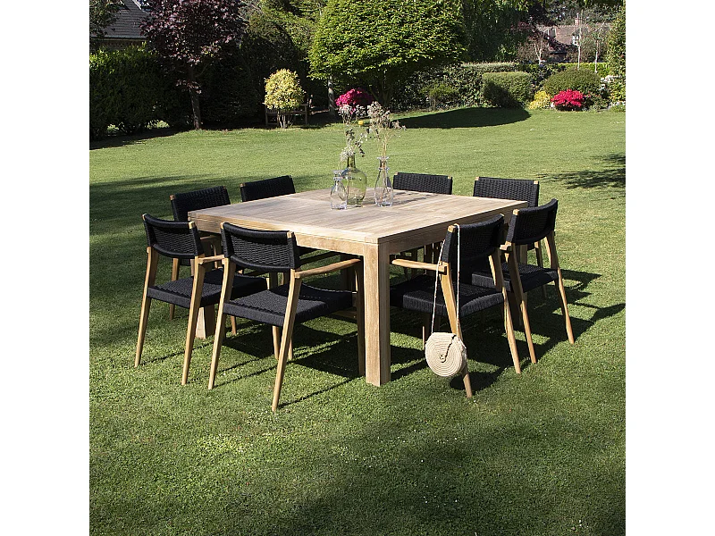 SaSet da giardino 8 posti in massello di teak e corda