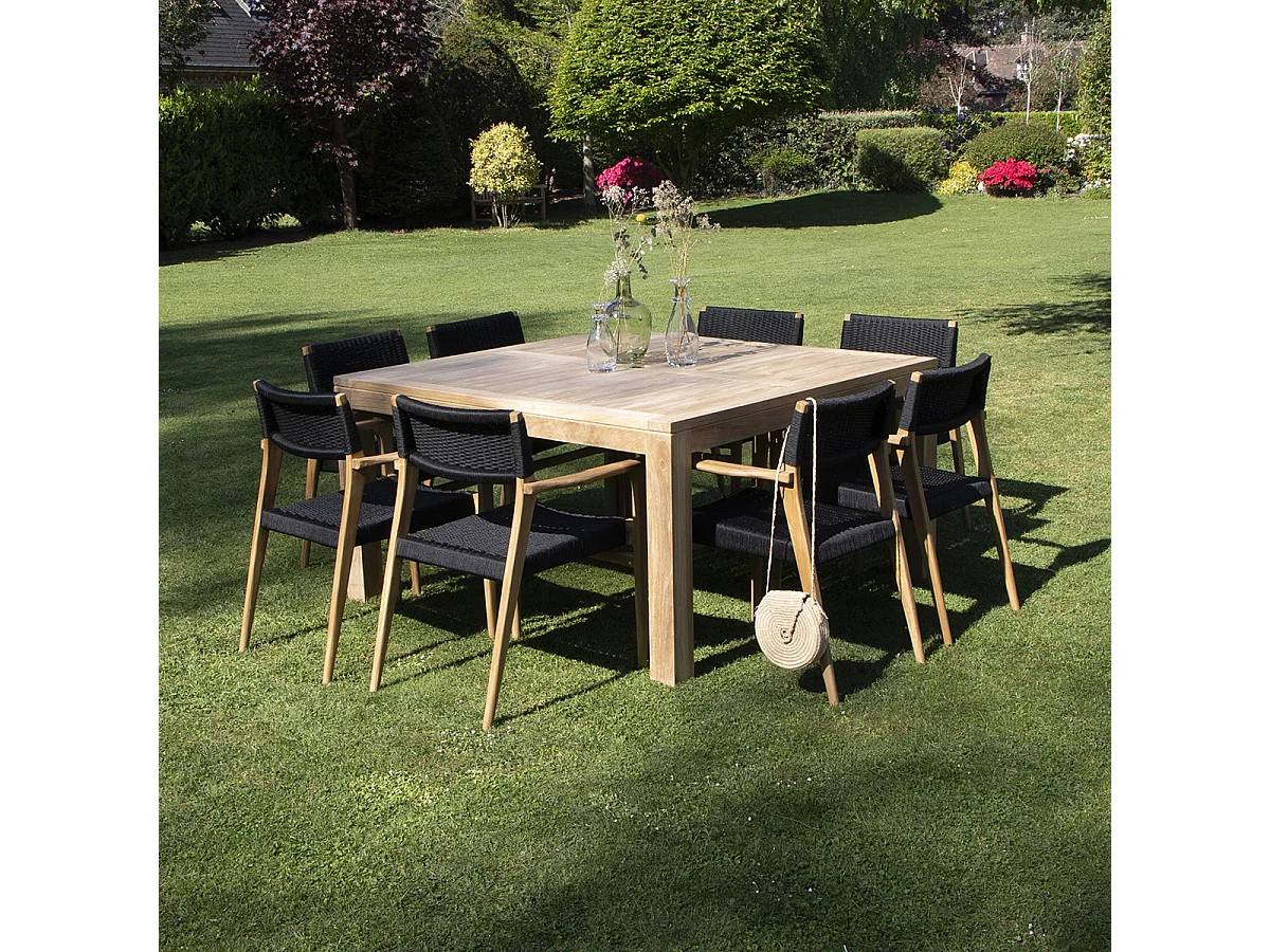 SaSet da giardino 8 posti in massello di teak e corda