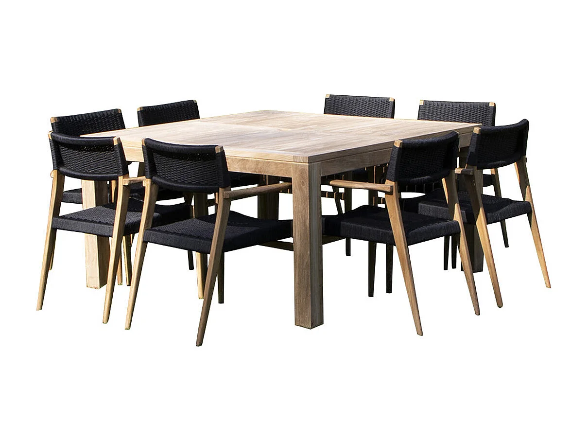 SaSet da giardino 8 posti in massello di teak e corda