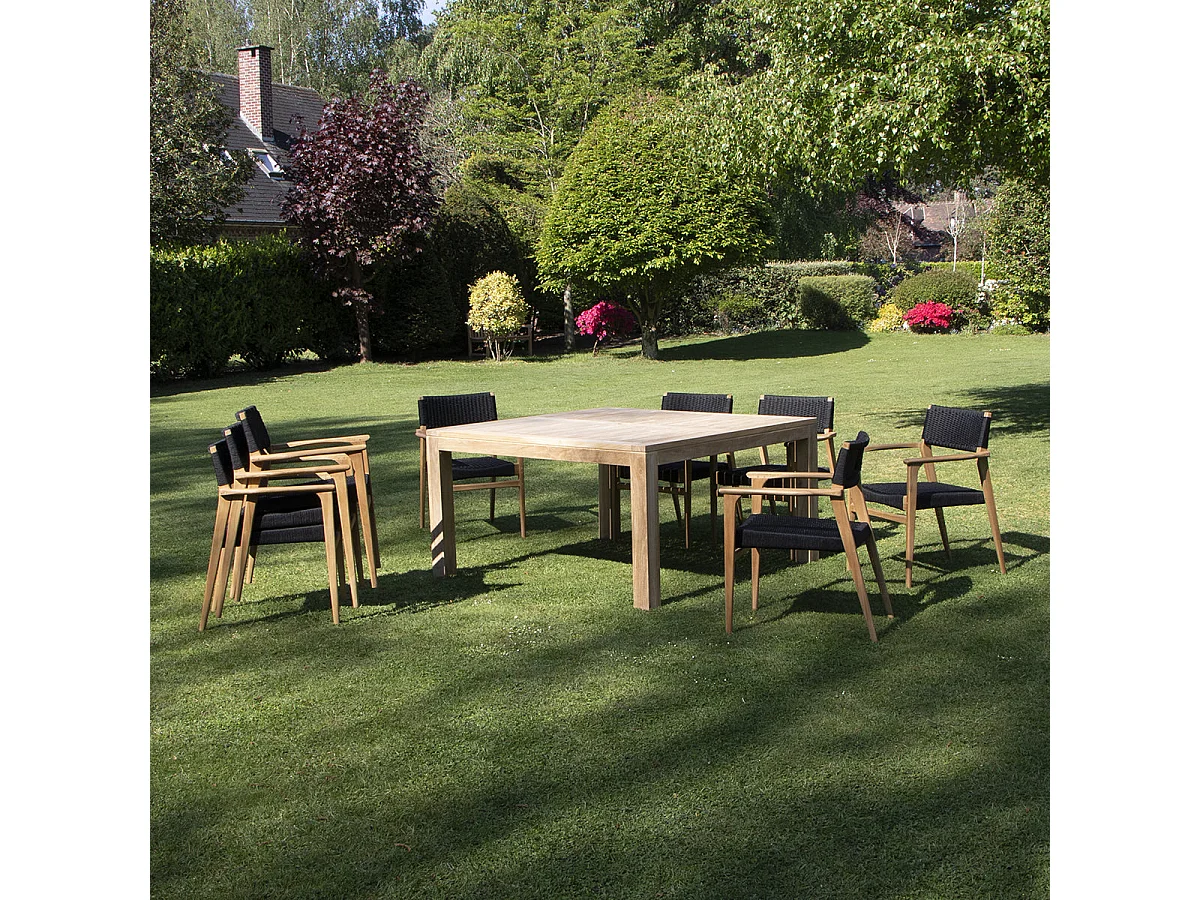 SaSet da giardino 8 posti in massello di teak e corda