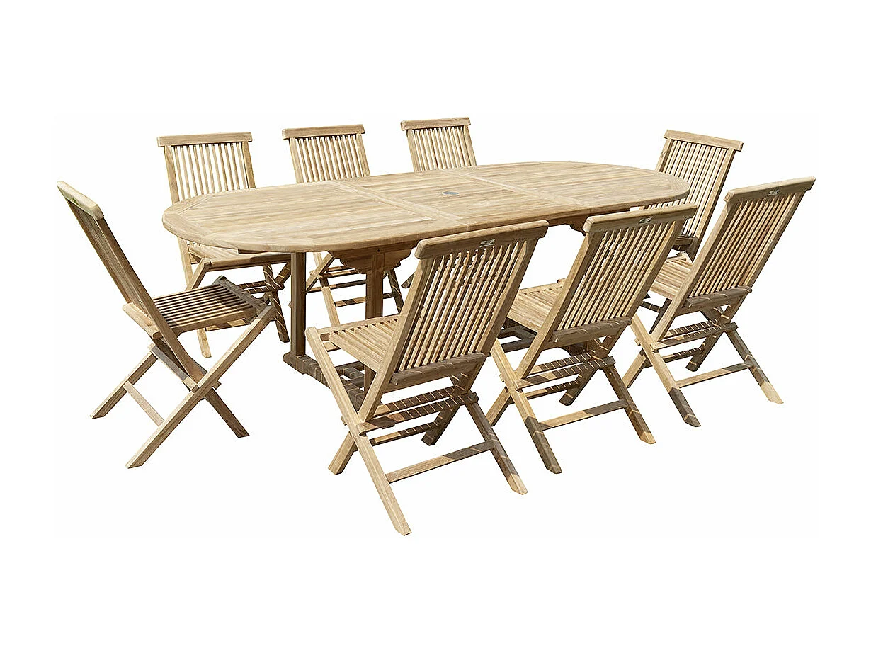 Salón de jardín de madera teca maciza aceitada 8/10 pers.