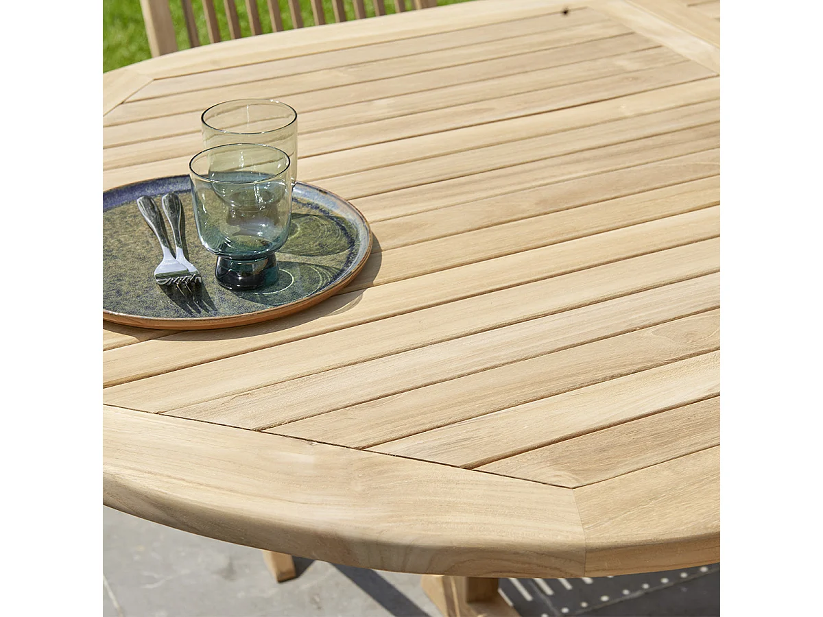 Salon de jardin en teck massif extensible 8/10 places