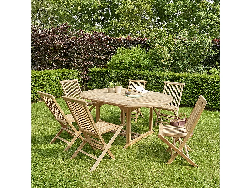 Set da esterno in massello di teak allungabile per 6/8 persone