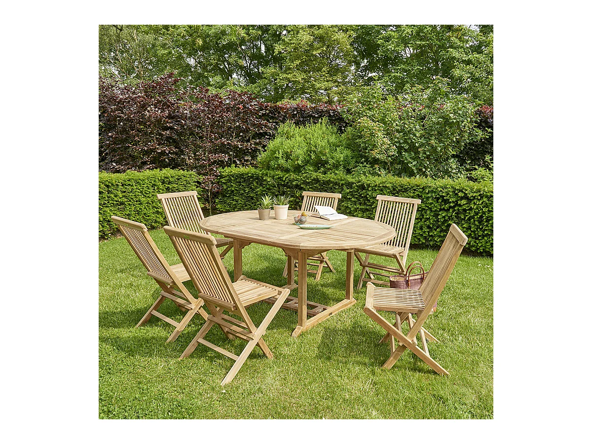 Salon de jardin en teck massif extensible 6/8 places