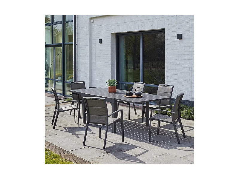 Set da esterno con tavolo allungabile in alluminio per 6/10 persone