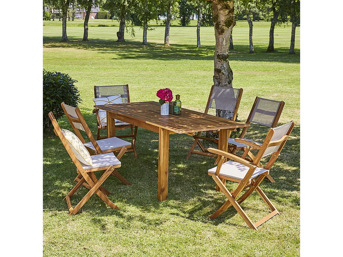 Set da esterno in massello di acacia per 6 persone