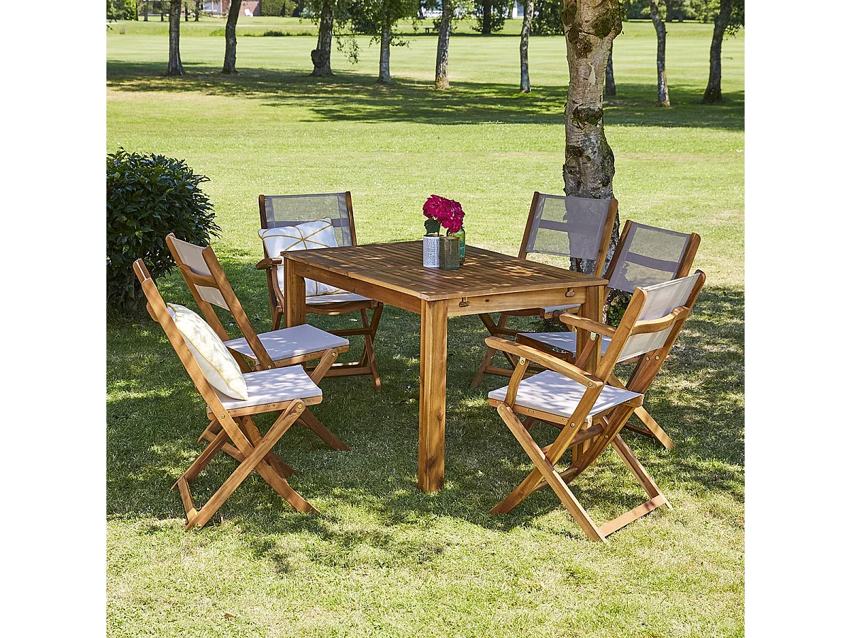 Salon de jardin en acacia massif extensible 6/8 places