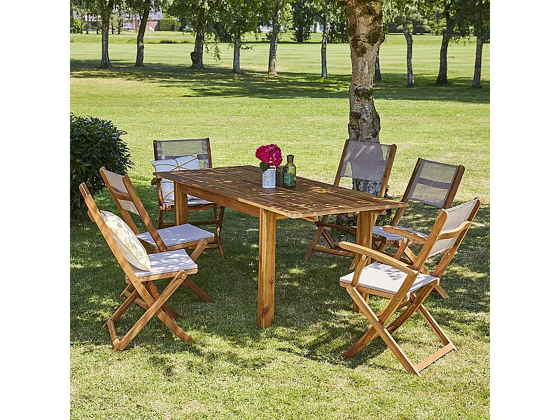 Salon de jardin en acacia massif extensible 6/8 places