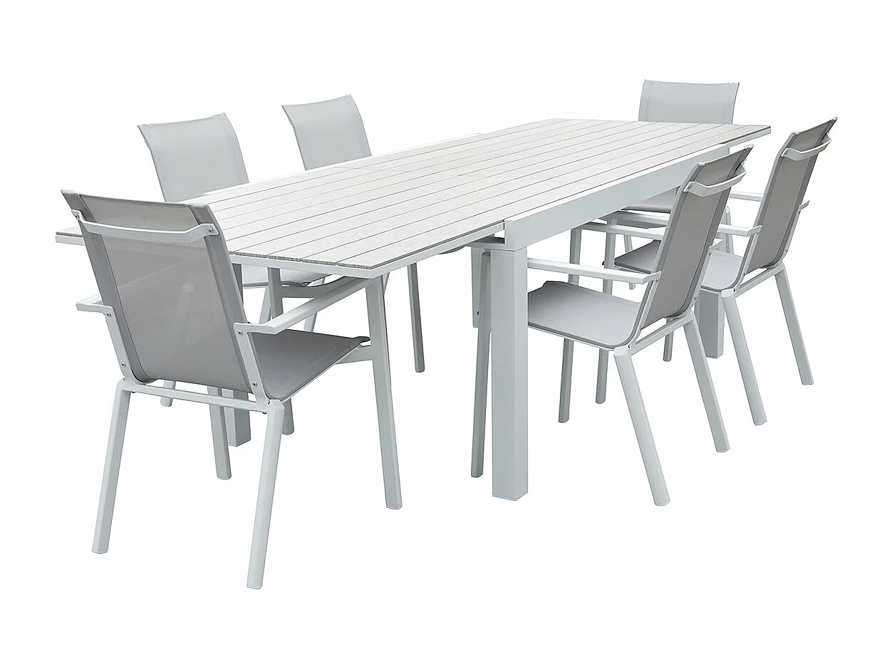 Set da esterno in acacia e textilene grigio per 6/10 persone