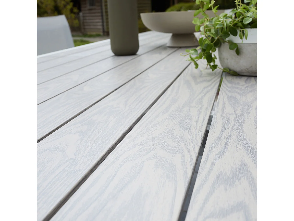 Set da esterno in acacia e textilene grigio per 6/10 persone