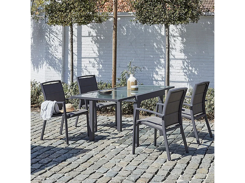 Set da esterno con tavolo allungabile in alluminio per 4/8 persone