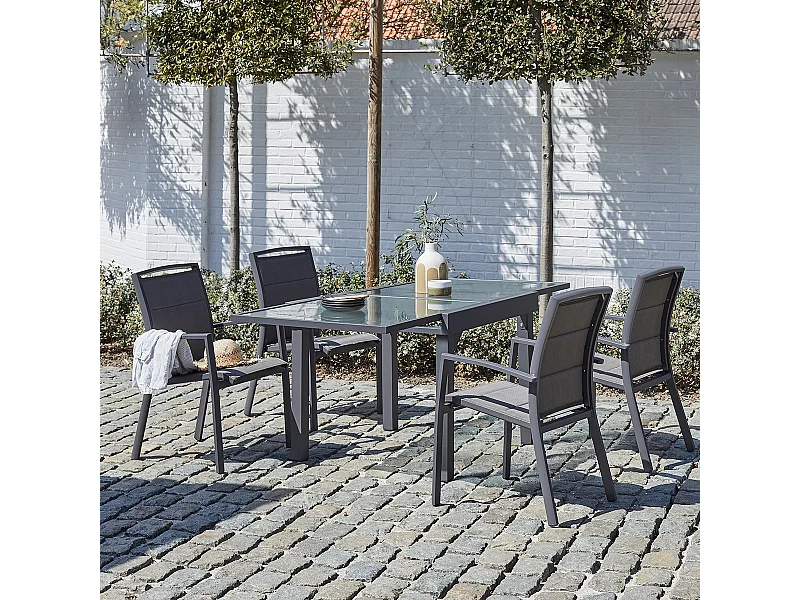 Salon de jardin en aluminium gris extensible 4/8 places
