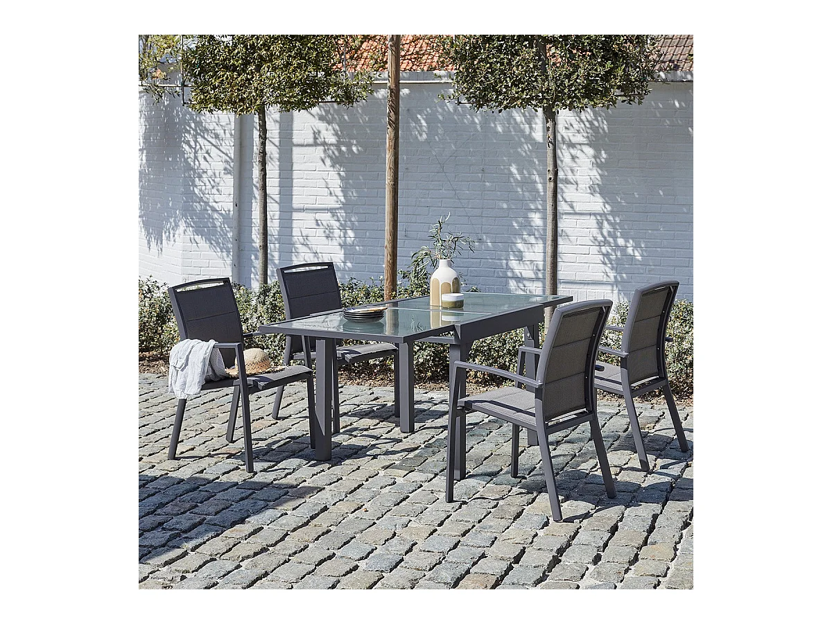 Set da esterno con tavolo allungabile in alluminio per 4/8 persone