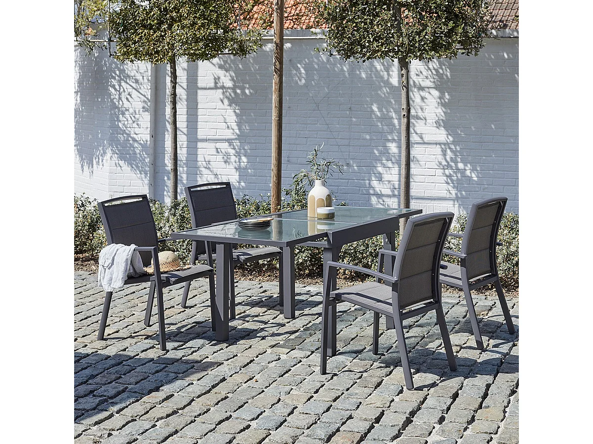 Salon de jardin en aluminium gris extensible 4/8 places