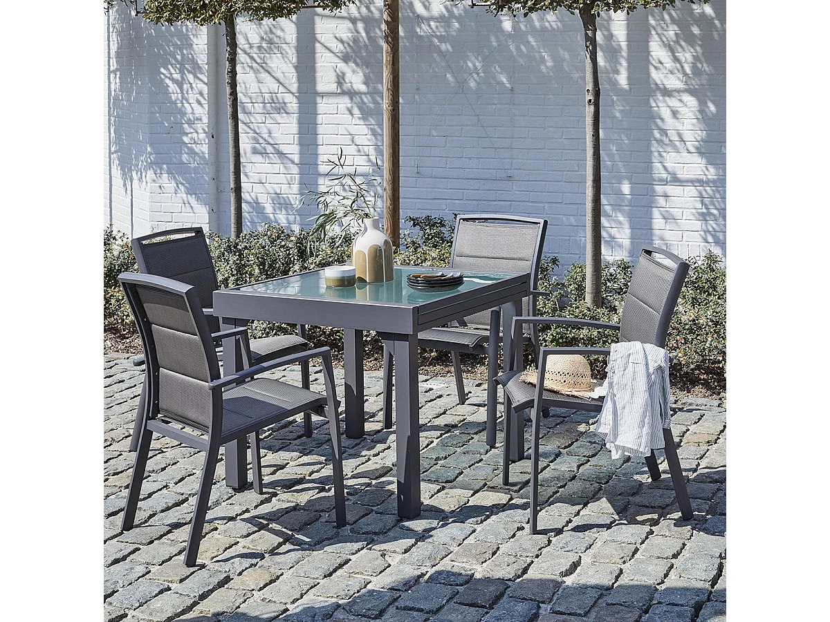 Salon de jardin en aluminium gris extensible 4/8 places