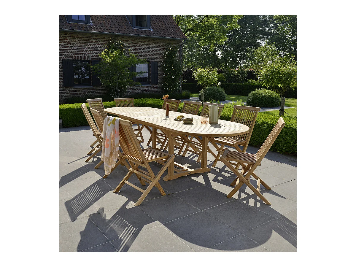 Salon de jardin en teck massif extensible 8/10 places