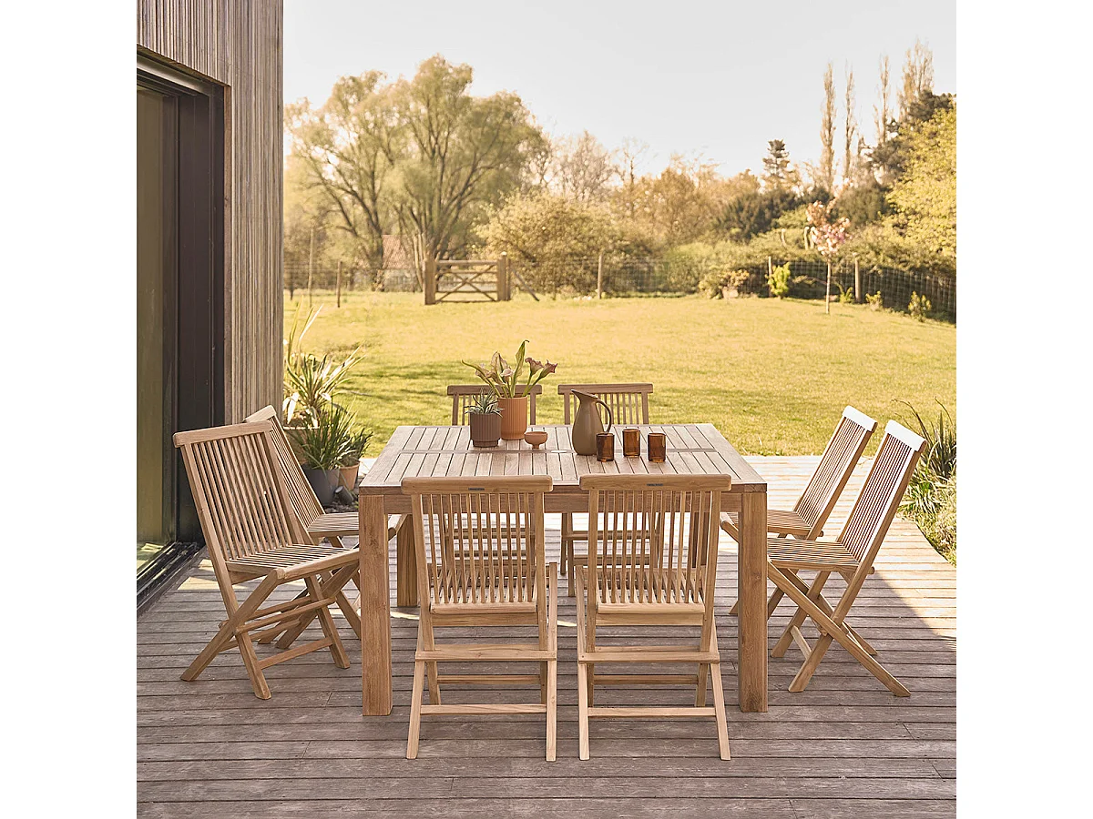Salón de jardín de madera teca maciza extensible para 6/8 pers.