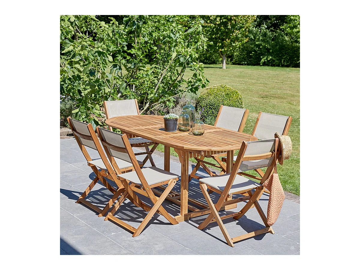 Salon de jardin en acacia massif extensible 6/8 places