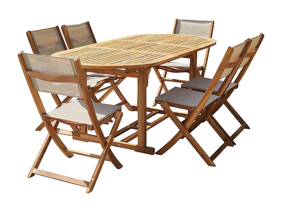 Salón de jardín de acacia maciza  y textileno gris 6/8 pers.