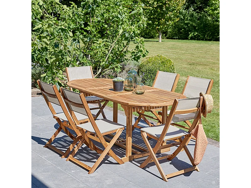 Salon de jardin en acacia massif extensible 6/8 places