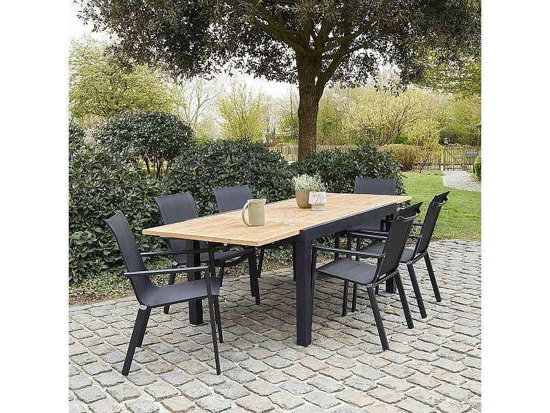 Salón de jardín de madera de teca maciza para 6/10 pers.