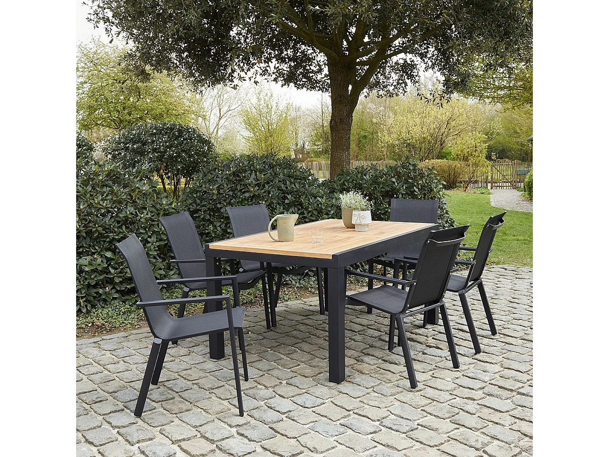 Salón de jardín de madera de teca maciza para 6/10 pers.