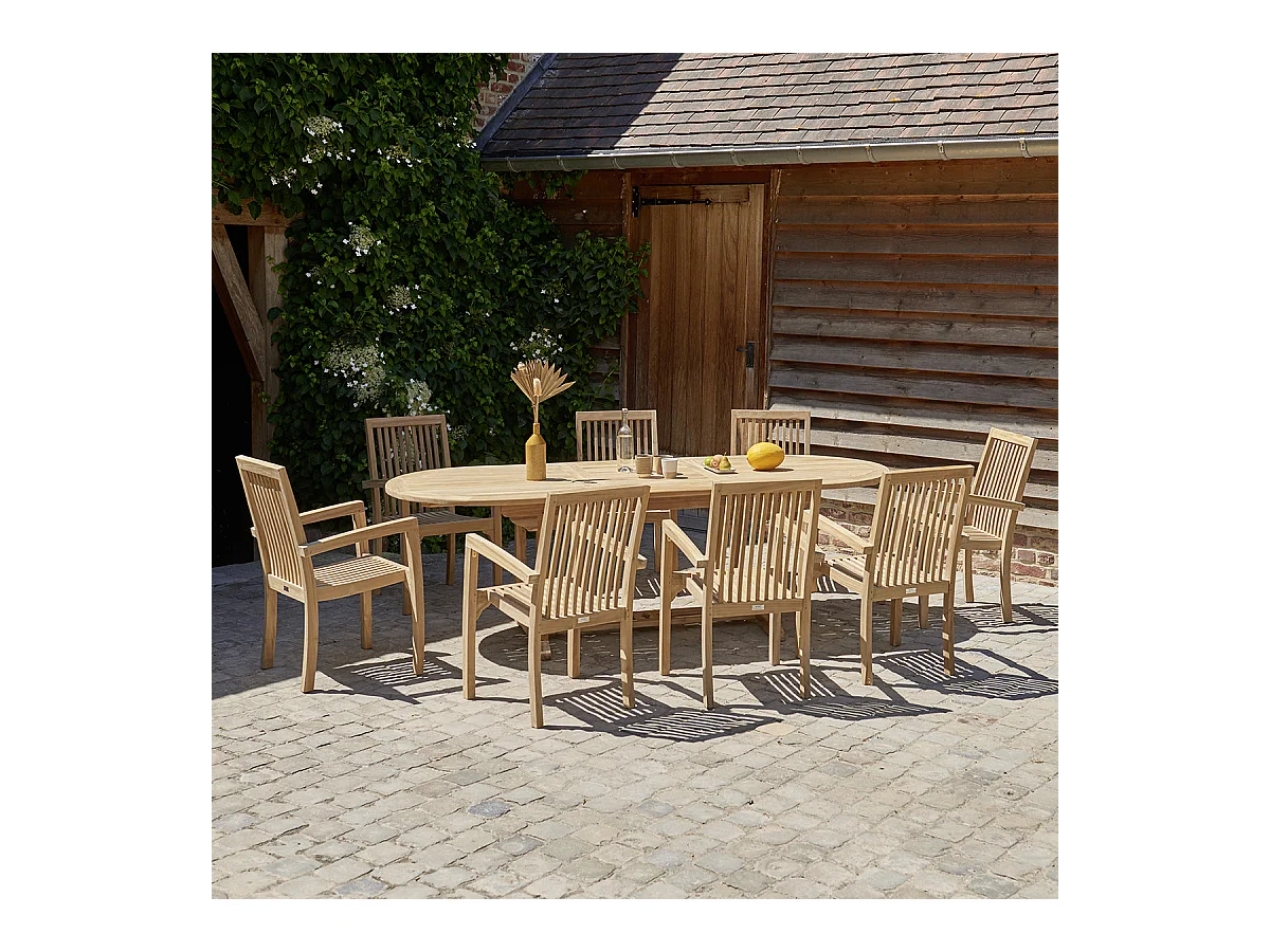 Set da esterno con tavolo allungabile in teak per 8/10 persone