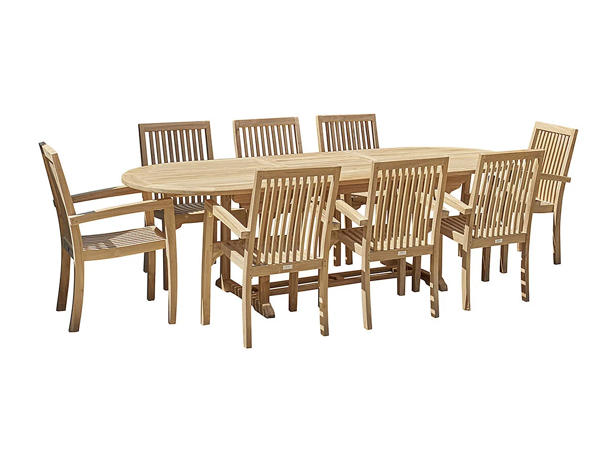 Set da esterno con tavolo allungabile in teak per 8/10 persone