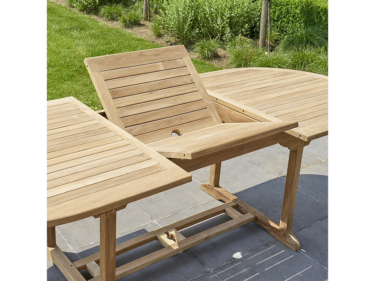Salón de jardín de madera teca maciza aceitada extensible 8/10 pers.