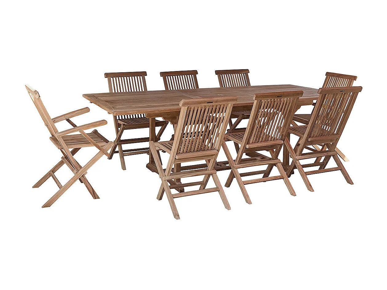 Set da esterno con tavolo allungabile in teak per 8/10 persone
