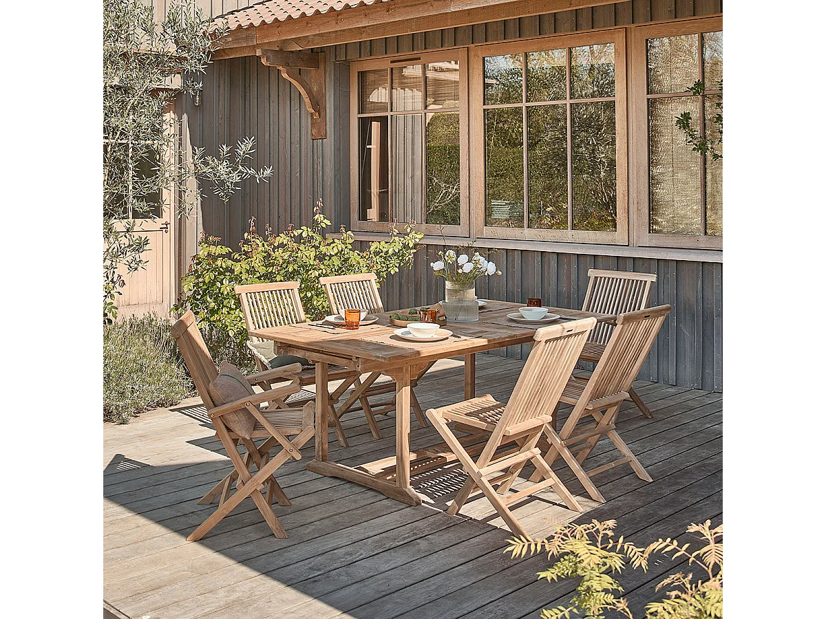 Set da esterno con tavolo allungabile in teak per 8/10 persone