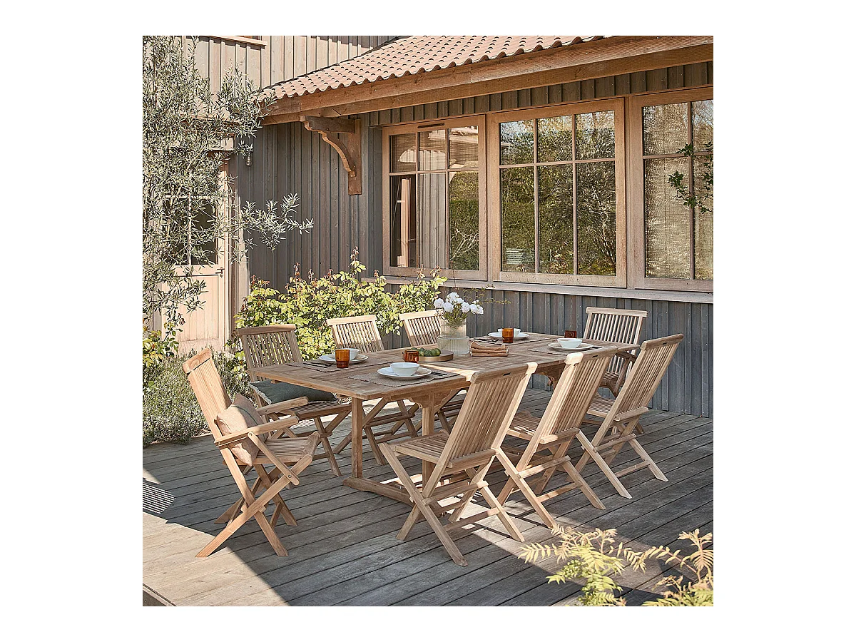 Salon de jardin en teck massif extensible 8/10 places