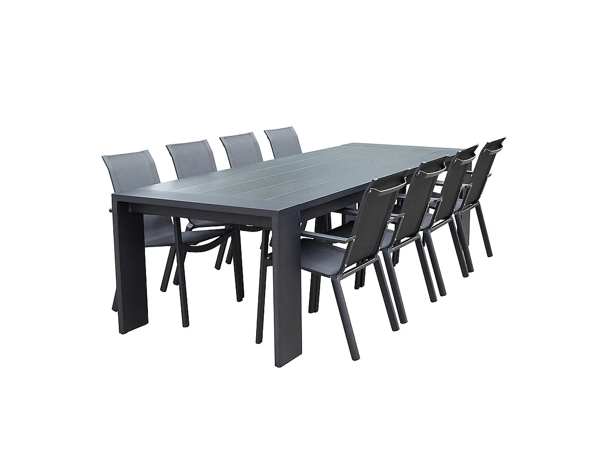 Salón de exterior de aluminio y textileno negro para 8 pers.
