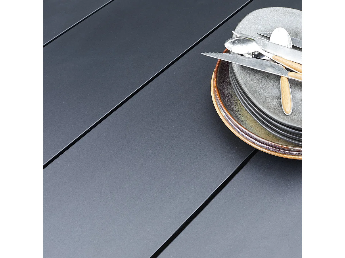 Salón de exterior de aluminio y textileno negro para 8 pers.