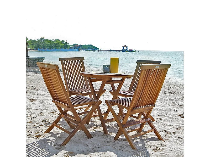 Salon de jardin en teck huilé massif pliant 4 places