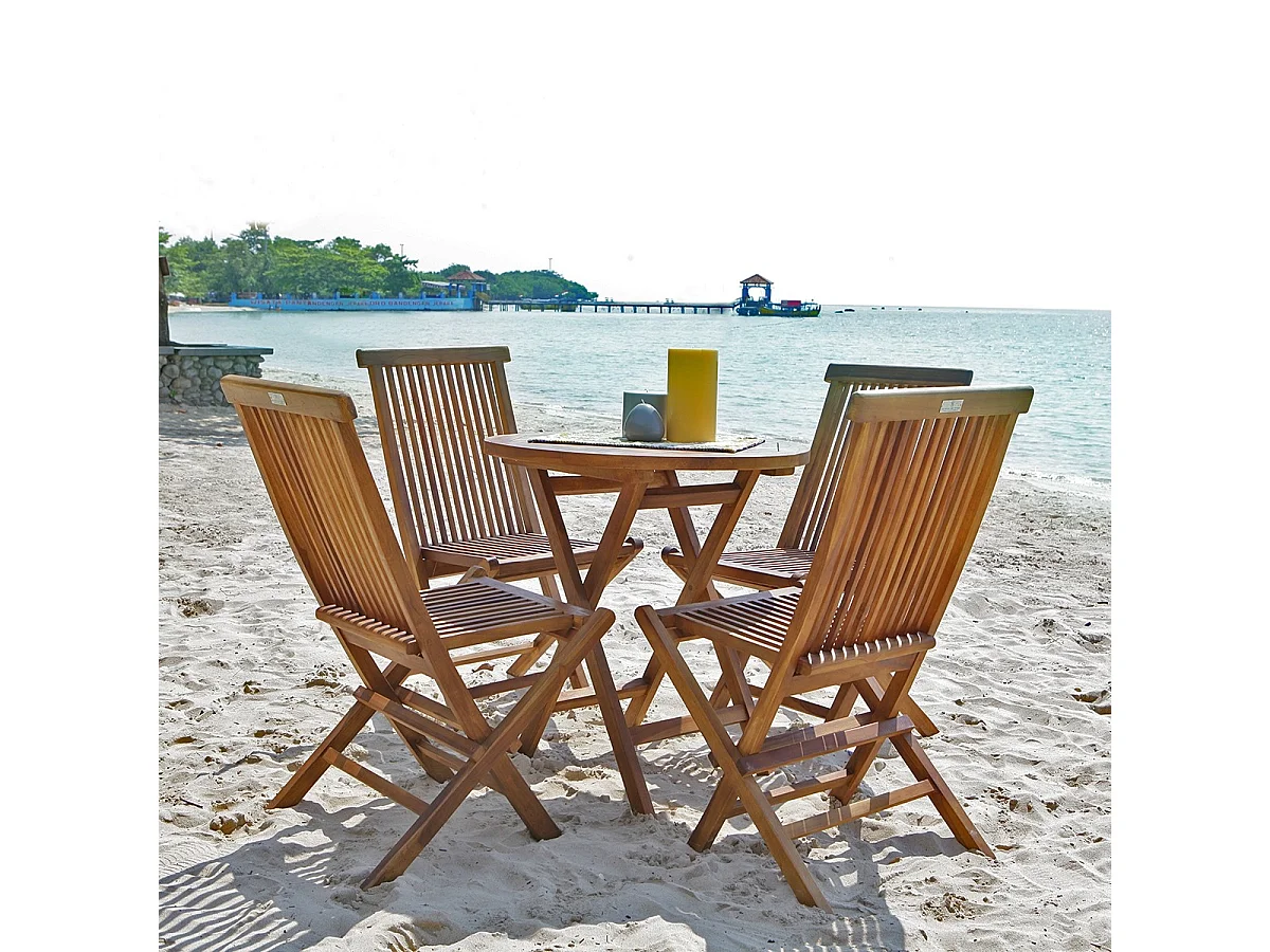 Salon de jardin en teck huilé massif pliant 4 places