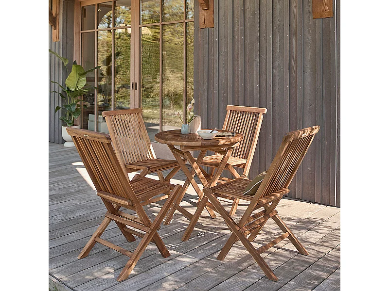 Set da esterno in massello di teak oliato per 4 persone