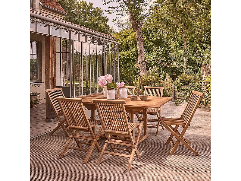 Salón de jardín de madera teca maciza aceitada con mesa extensible 6/8 pers.