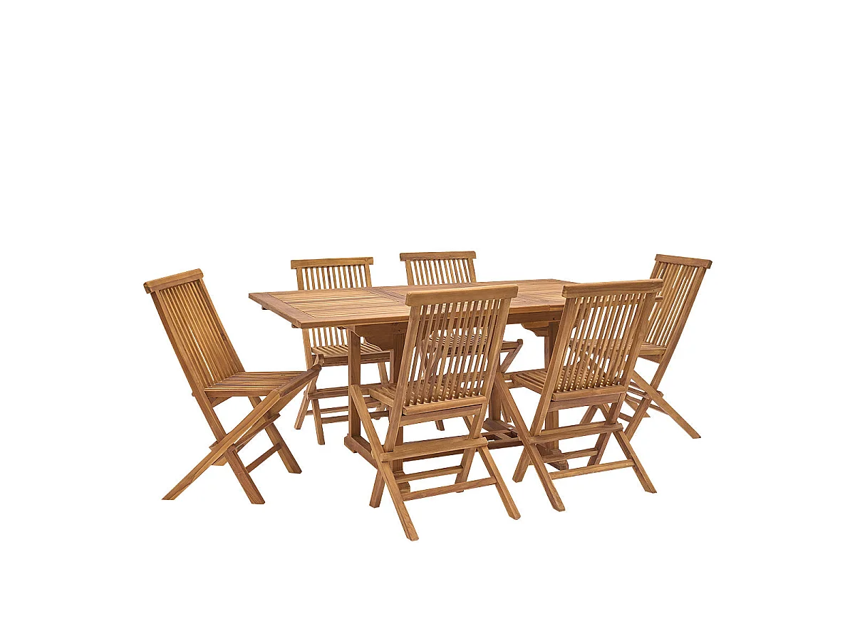 Set da giardino con tavolo allungabile, teak massello oliato 6/8 pers