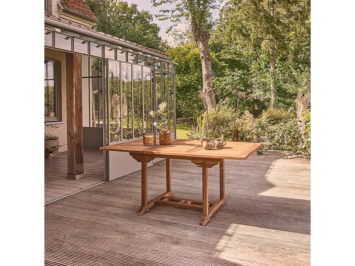 Set da giardino con tavolo allungabile, teak massello oliato 6/8 pers