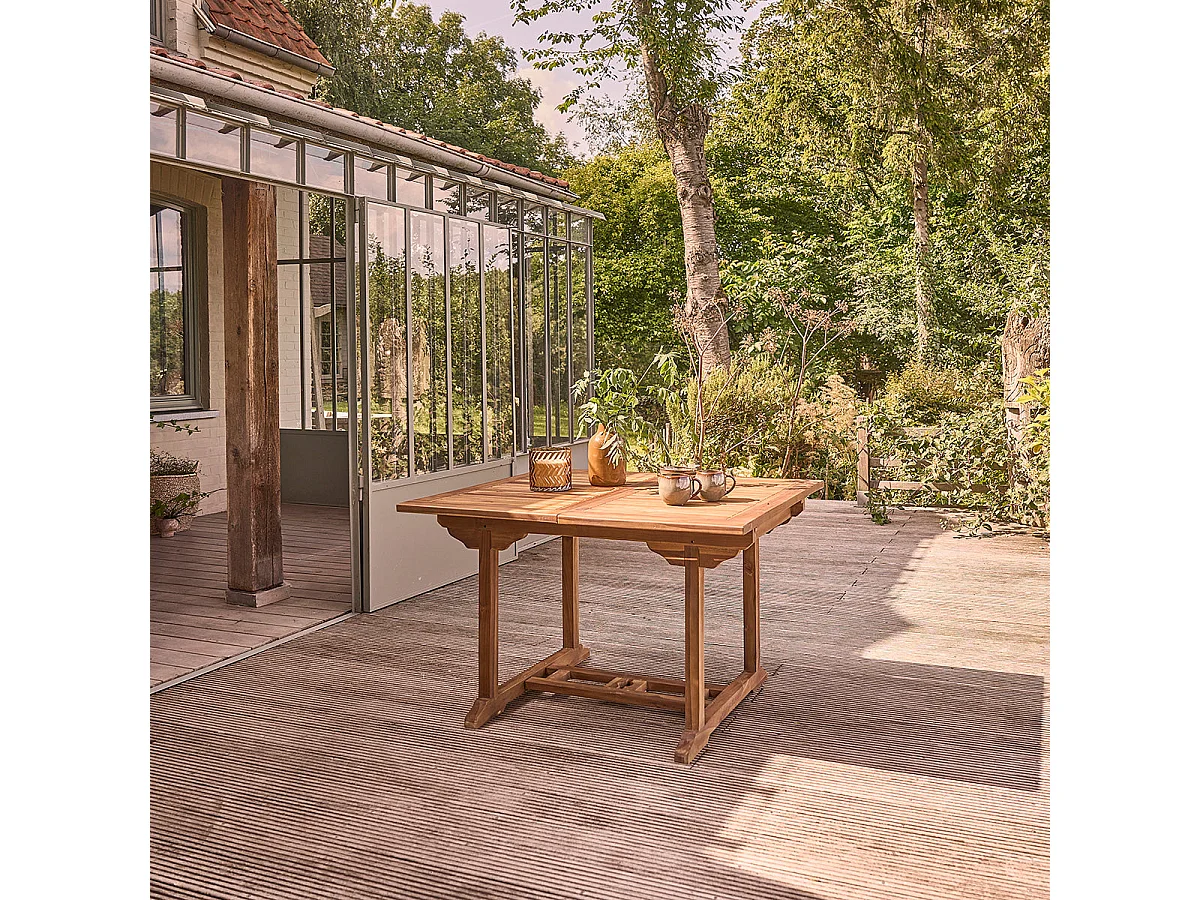 Set da giardino con tavolo allungabile, teak massello oliato 6/8 pers