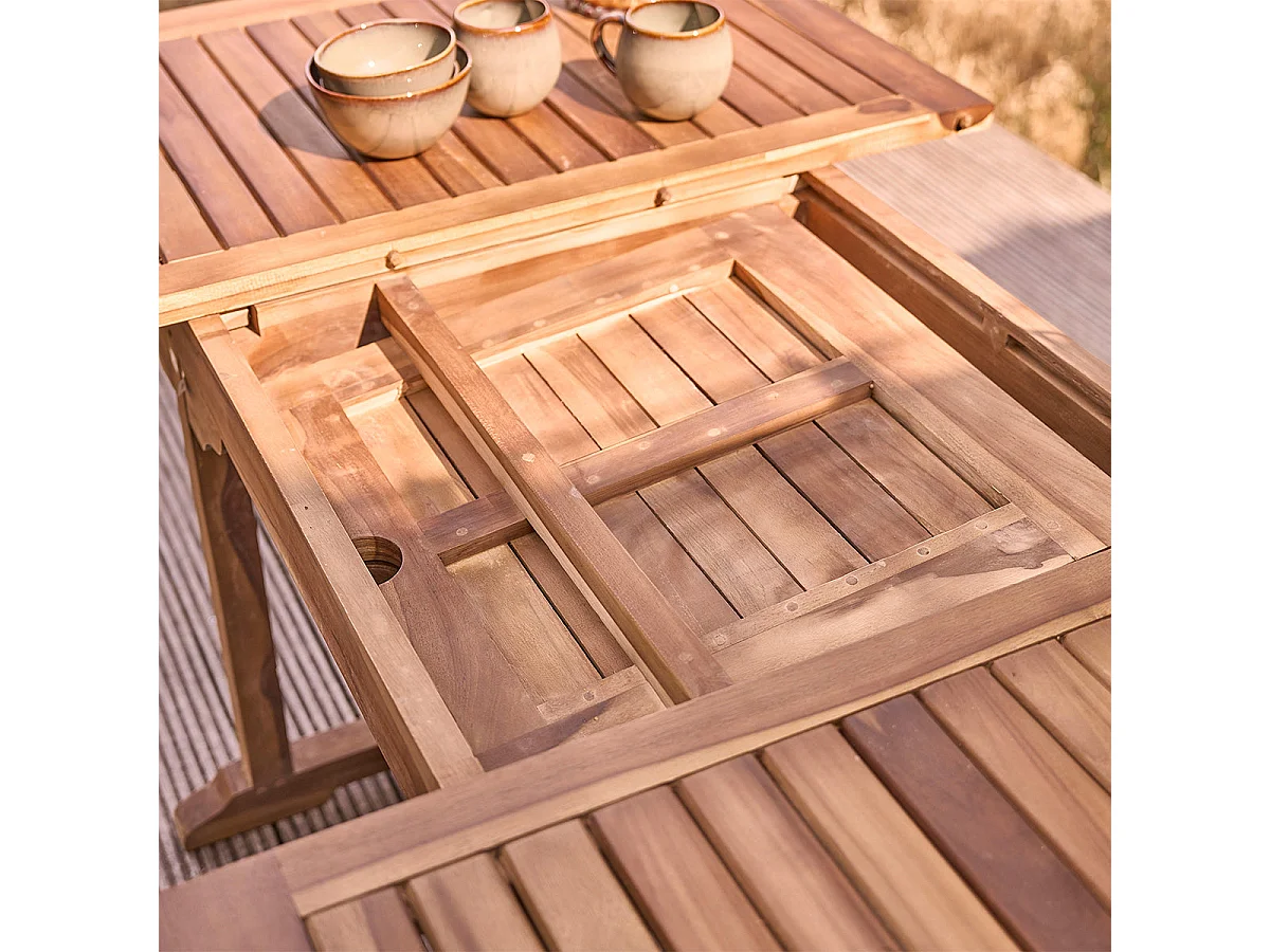 Set da giardino con tavolo allungabile, teak massello oliato 6/8 pers