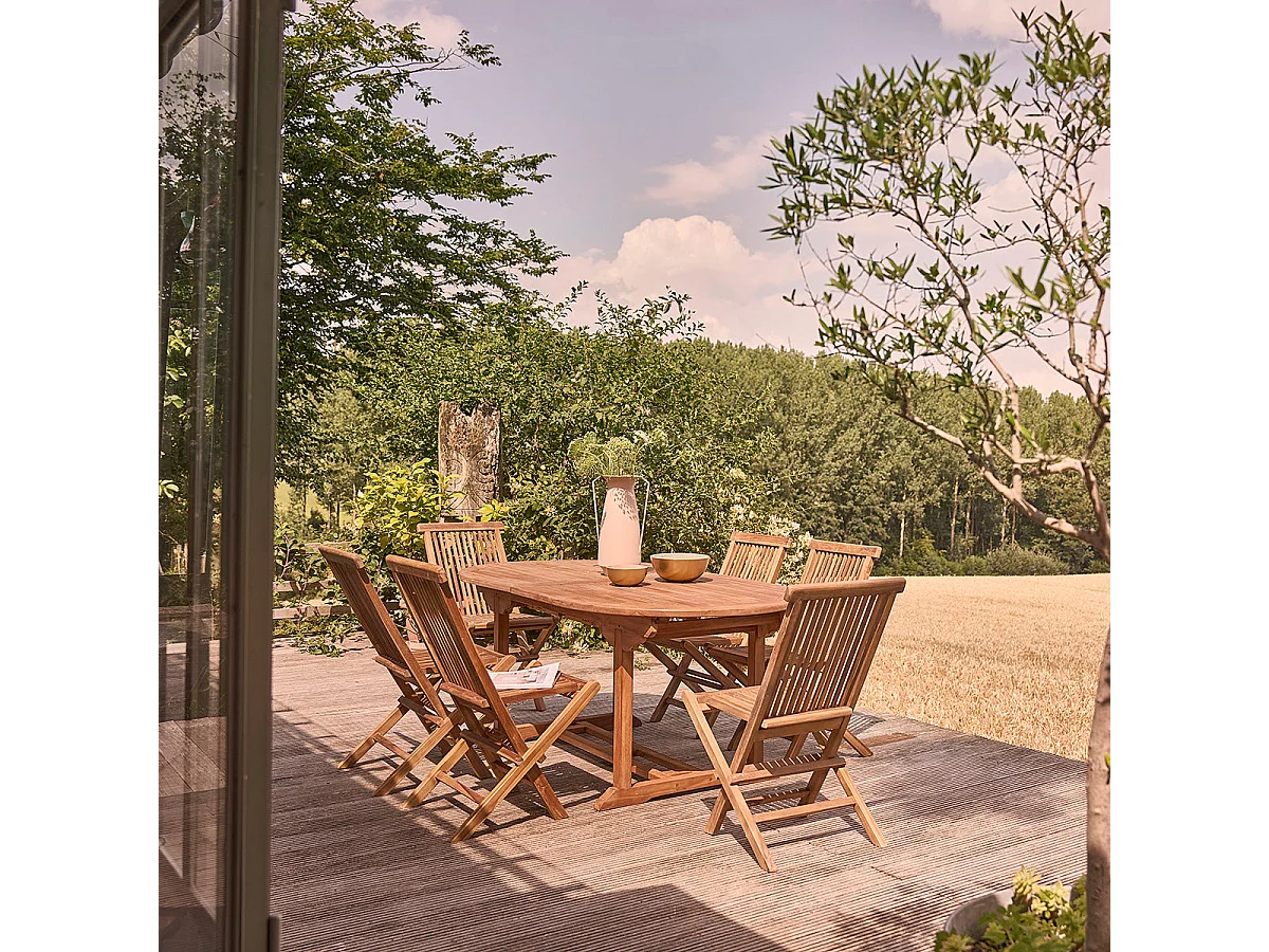 Set da esterno con tavolo allungabile in teak oliato per 8/10 persone